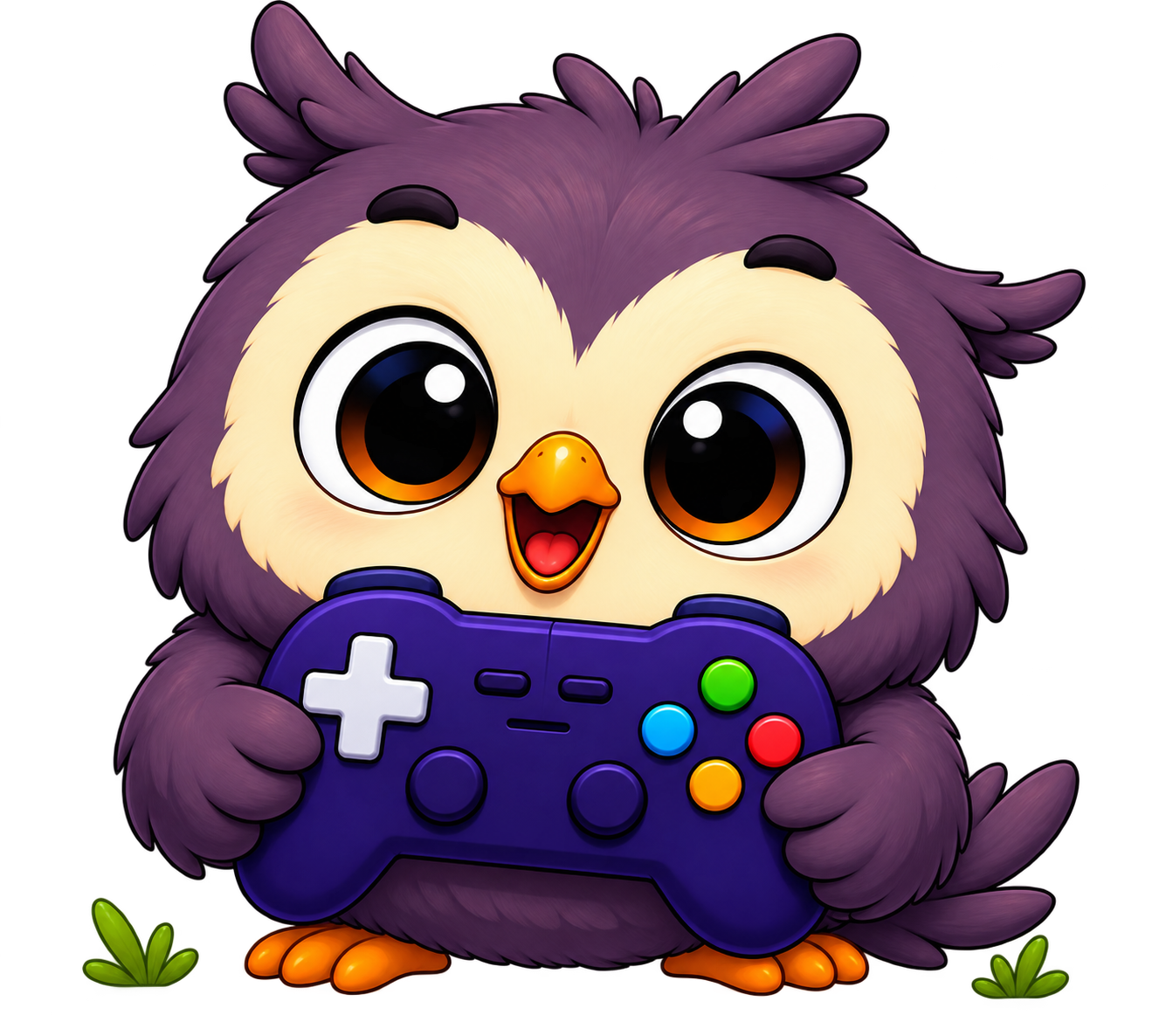 Vikoozi owl mascot holding a game controller